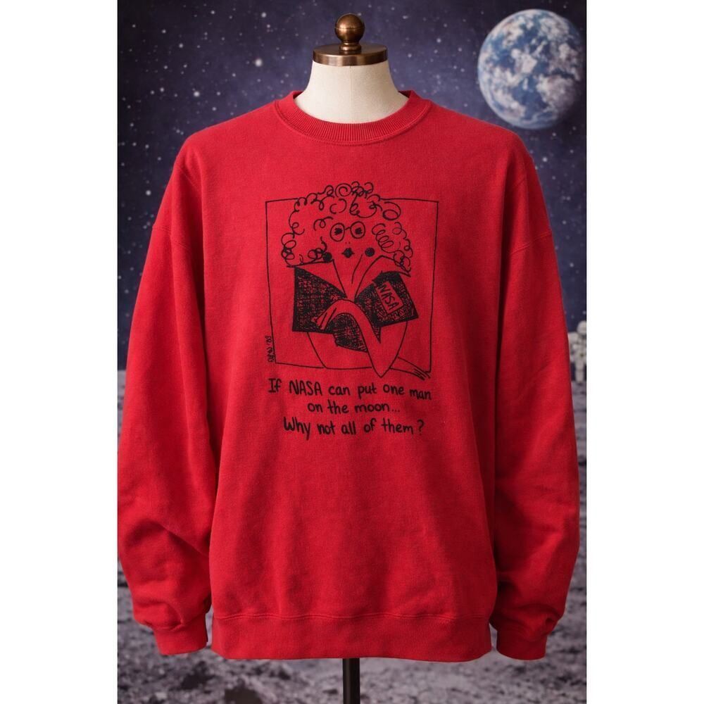 Vintage Hanes Women’s 1989 NASA Men Humor Red Sweatshirt XL